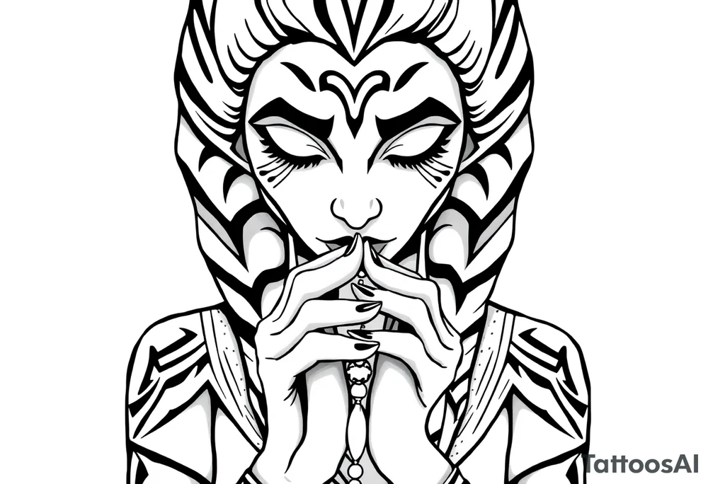 Ahsoka praying with rosary in hands tattoo idea