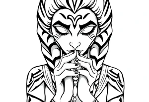 Ahsoka praying with rosary in hands tattoo idea