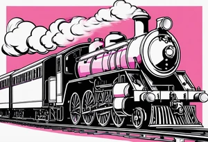 Mountain steam train with pink background tattoo idea