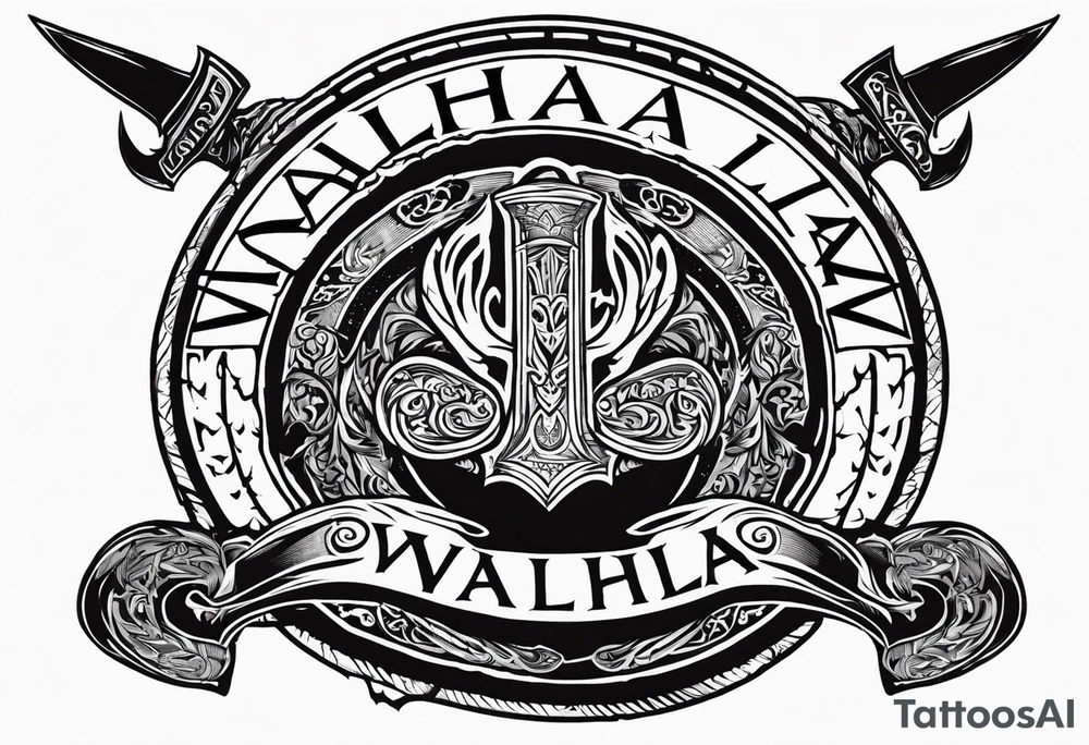 Valhalla round shield 
 cloud axe tattoo idea