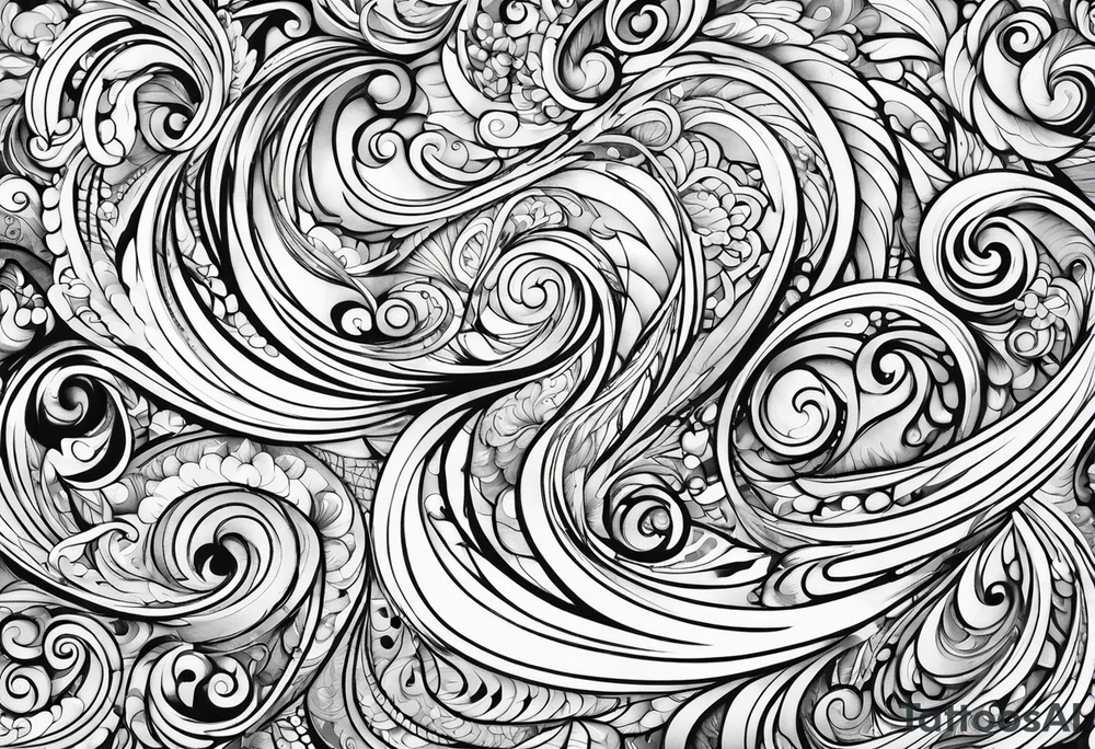 Swirls and whirls half sleeve, covers fingers tattoo idea
