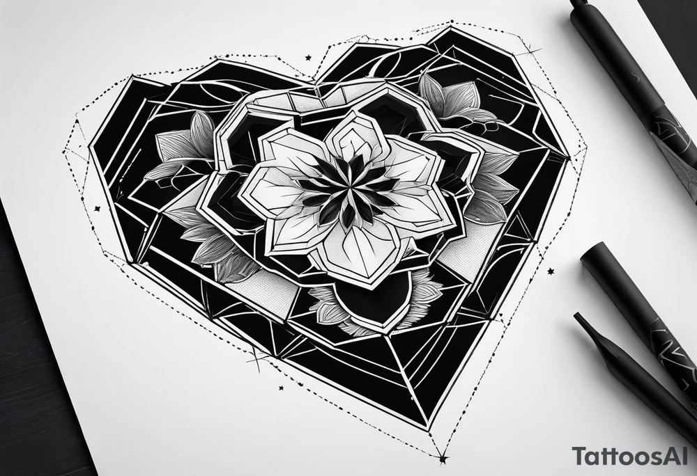 hexagon heart with black background tattoo idea