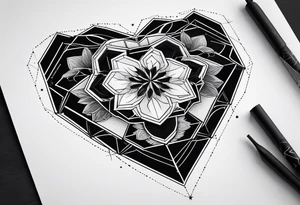 hexagon heart with black background tattoo idea