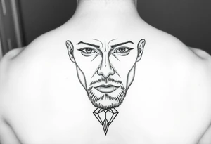 I want a portrait of Ryan Ashely’s face in line work style black. Geometric  with the middle bottom going down to a point towards my middle finger tattoo idea