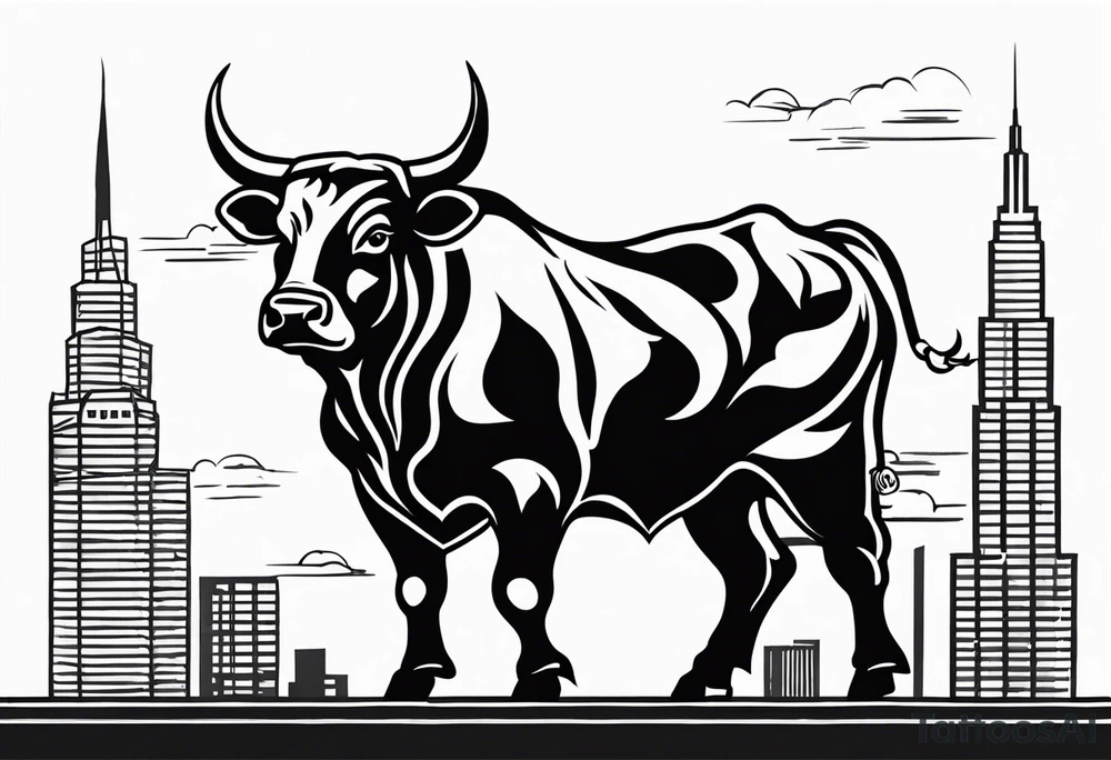 back of wallstreet bull with balls tattoo idea