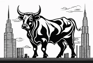 back of wallstreet bull with balls tattoo idea