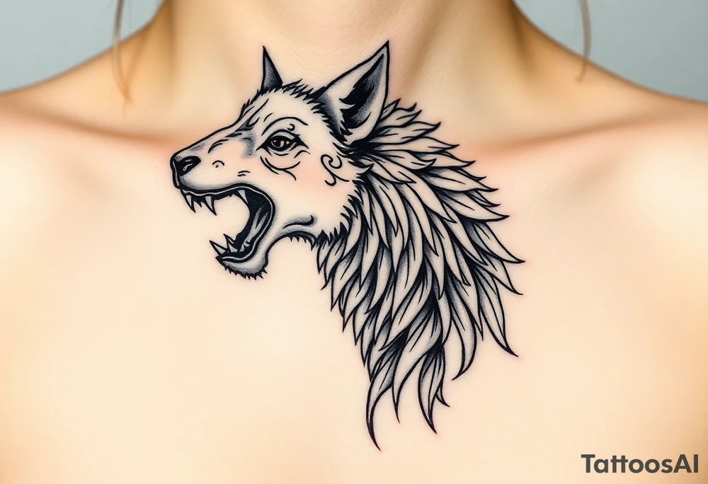 A sheep as wolf snarling  mystical creature tattoo idea