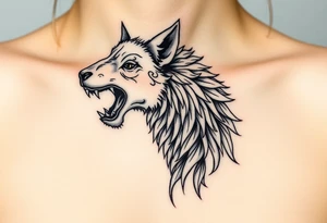 A sheep as wolf snarling  mystical creature tattoo idea