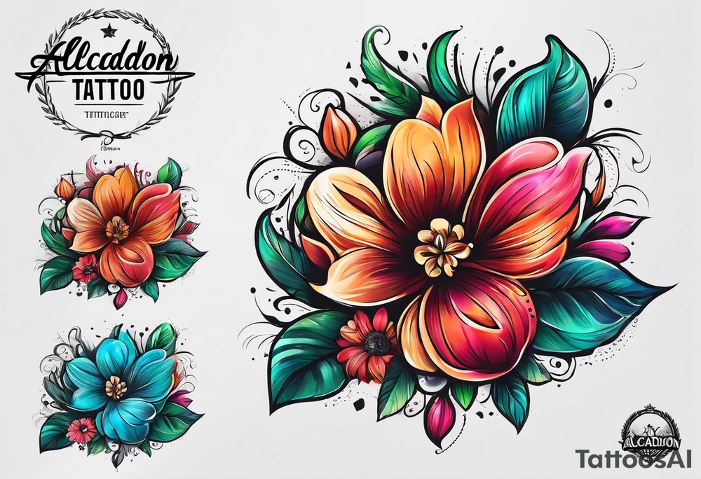 Flower logo with the word ALCADON tattoo idea