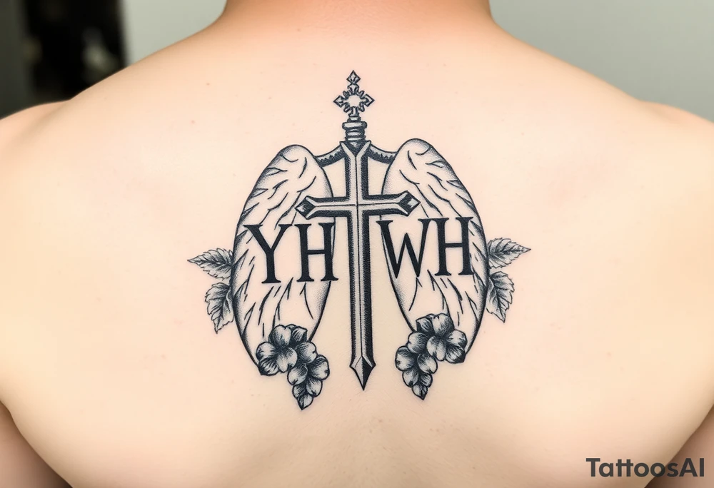 Initials YH WH in lungs with cross and grape vines tattoo idea