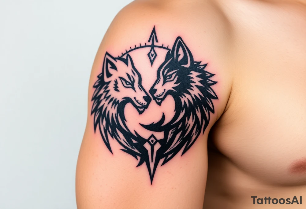 majestic yin yang wolf tattoo idea