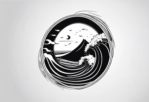 Waves and beach in black and White, INSIDE a shape of a bodyboard tattoo idea