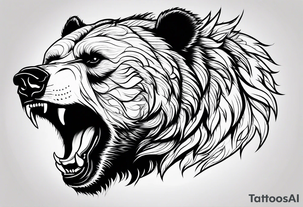 growling bear head with arms tattoo idea