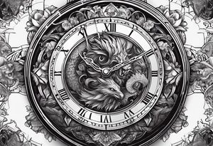 fight beasts in clock big tattoo idea