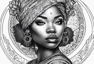 Black woman, enlightenment, wisdom, astronomy, cancer zodiac, natural tattoo idea