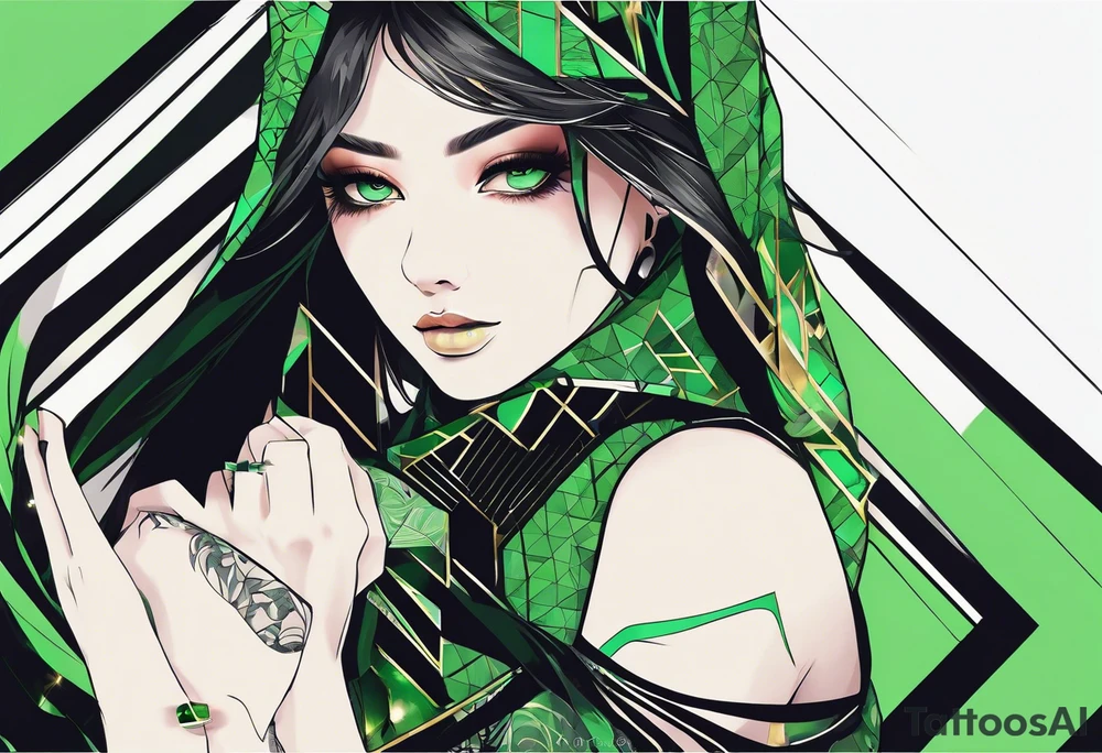 lines around wrist, abstract, green and black, covered from wrist to forearm, fully covered, no borders, blackwork, no people tattoo idea