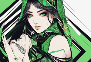 lines around wrist, abstract, green and black, covered from wrist to forearm, fully covered, no borders, blackwork, no people tattoo idea