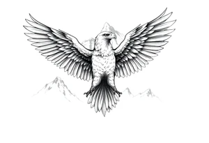 majestic eagle spreading wings against mountain peaks tattoo idea