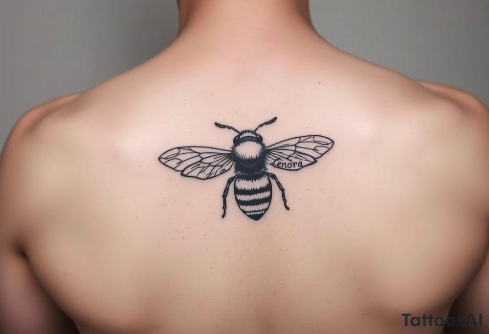 "Lenora" written in Hebrew inside of a bumblebee tattoo idea
