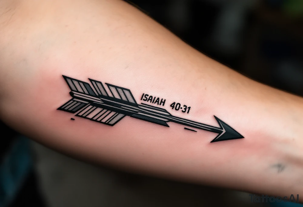 native american full-length arrow saying "Isaiah 40:31" tattoo idea