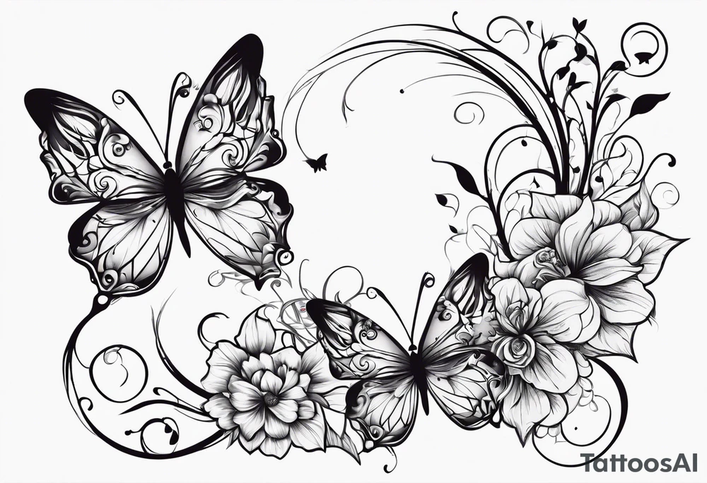 444 with butterflies and vines tattoo idea