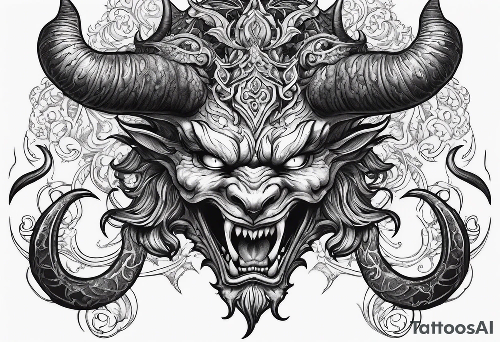 Horned Devil fighting with filigree tattoo idea