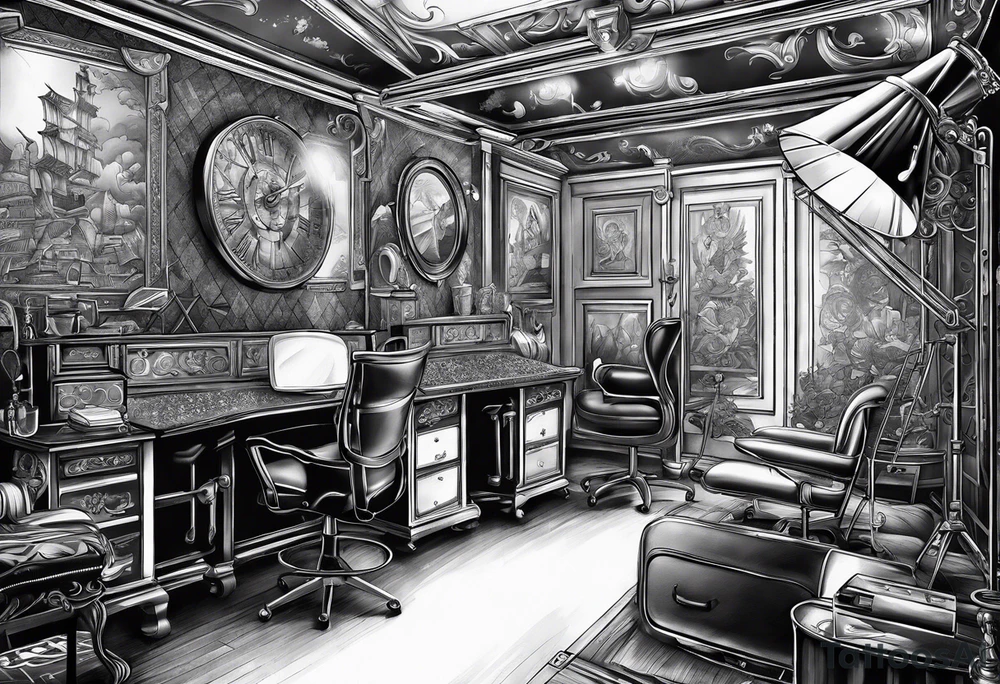 people installing equipment on stage tattoo idea