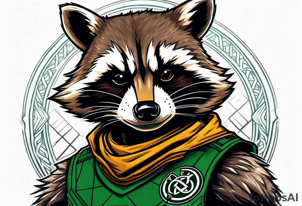 Rocket raccoon with a Glasgow Celtic top on tattoo idea