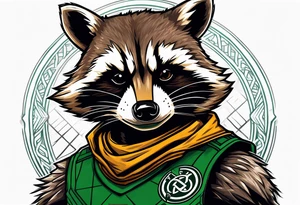 Rocket raccoon with a Glasgow Celtic top on tattoo idea