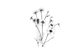 Lightsaber holding daisies, lily of the valley, and morning glories tattoo idea