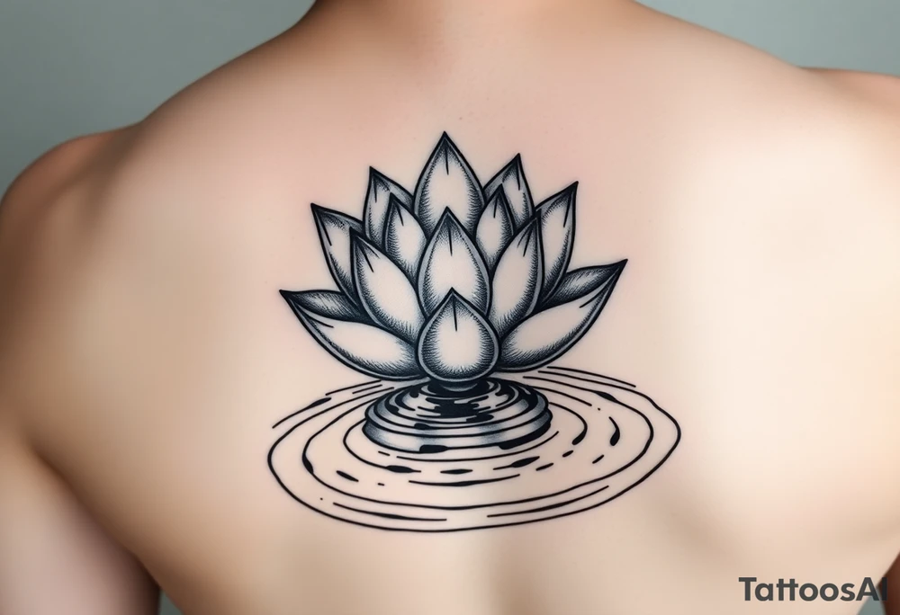 serene lotus flower emerging from sacred waters with ripples tattoo idea
