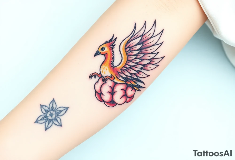 A phoenix rising out of a brain looking powerful tattoo idea