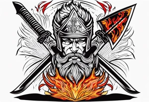 valhalla on fire sword shield axe warrior tattoo idea