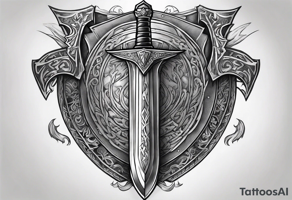 Valhalla shield fire sword tattoo idea