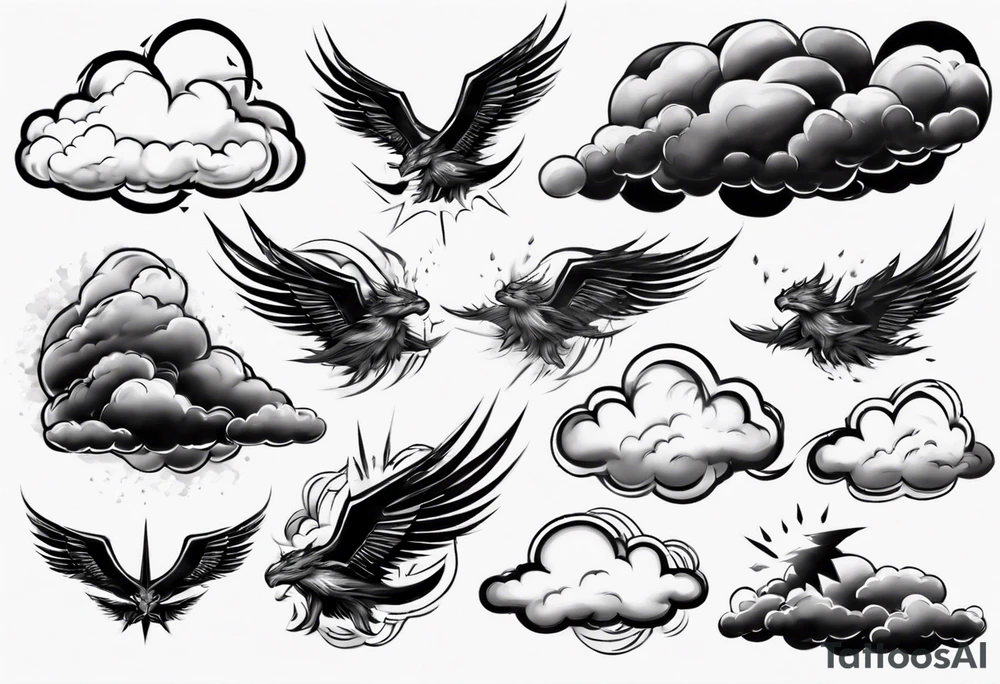 jet fly through big clouds and thunder tattoo idea