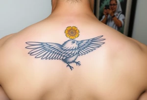 Crow with yellow flower crown and brown wing tattoo idea