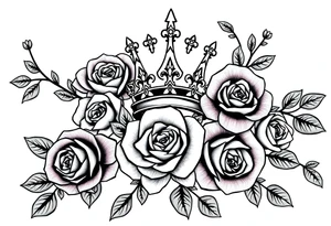 detailed beautiful gothic boho flowers and roses on vine with gorgeous crown ornamental tattoo idea