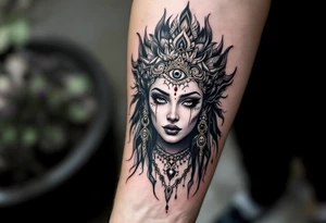 beautiful woman dmt deity with 3rd eye open tattoo idea
