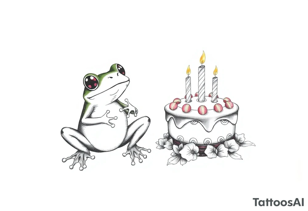 Fun hippie frog and a birthday cake tattoo idea