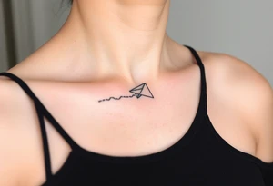 a paper plane in a line tattoo with a play, a pause, a stop, and a rewind symbol in it tattoo idea