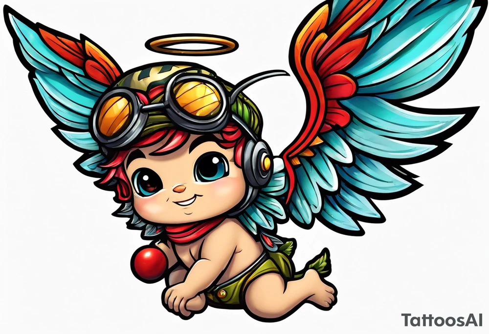 cupido  fly boy with wings and a bow, tattoo idea