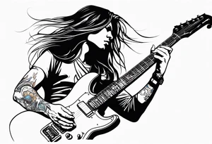 long hair rock star playing electric guitar tattoo idea