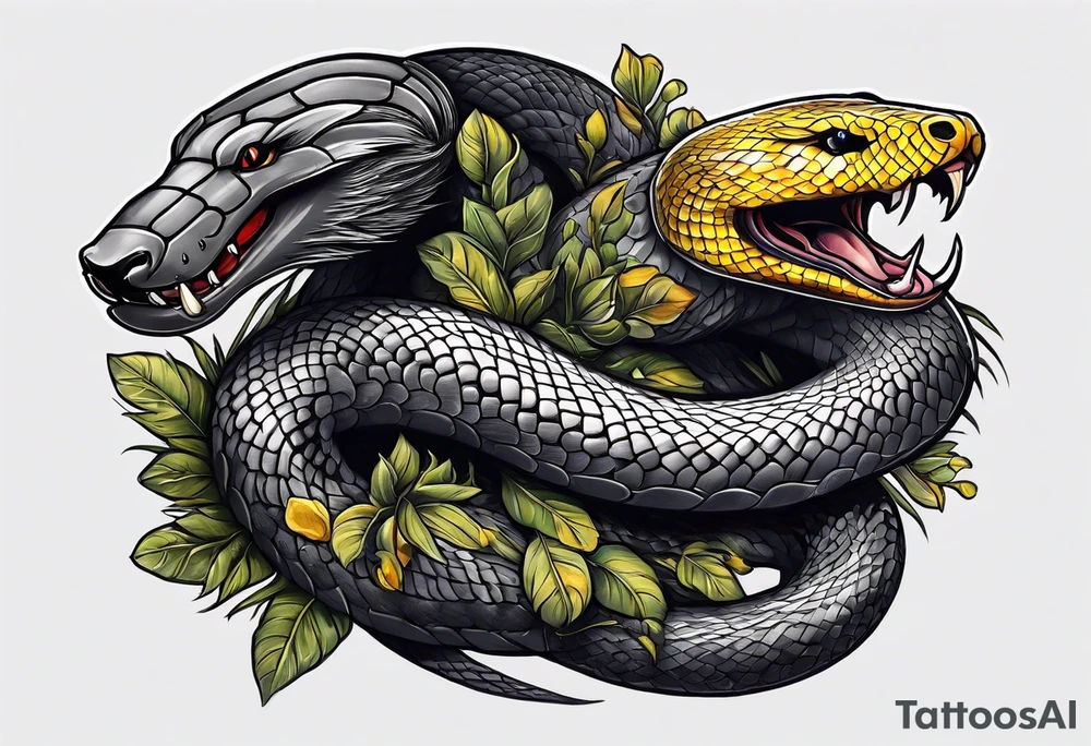 Three headed snake and honey badger tattoo idea