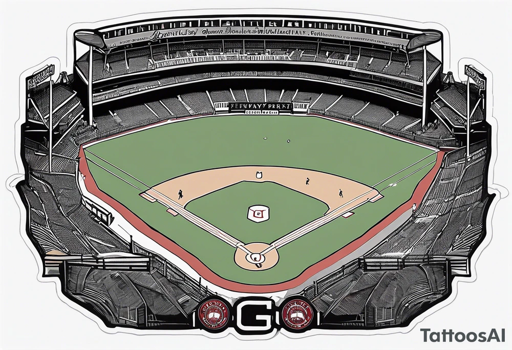 Fenway park walls outline with dog print centered in the middle of the infield tattoo idea