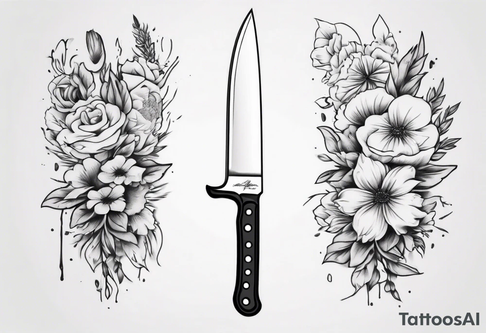 chef knife with flowers on the blade tattoo idea