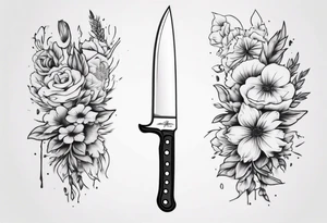 chef knife with flowers on the blade tattoo idea