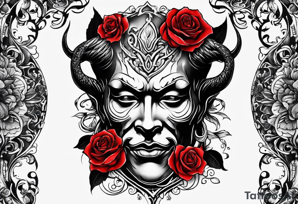 tattoo with devil and roses  for the neck tattoo idea