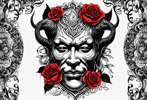 tattoo with devil and roses  for the neck tattoo idea