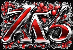 The name “EVERETT” in old school bubble graffiti with 3d effects with mostly red, black and white tattoo idea