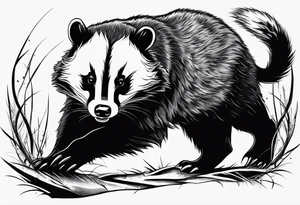 aggressive full body and killer face badger/wolverine with cute smile long nails and attacks tattoo idea